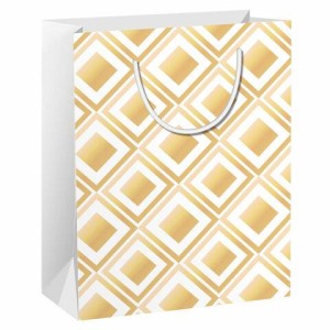 Пакет подарочный (1 штука) 26x13x32 см, ЗОЛОТАЯ СКАЗКА "Gold Luxury", тиснение фольгой, белый, 608249