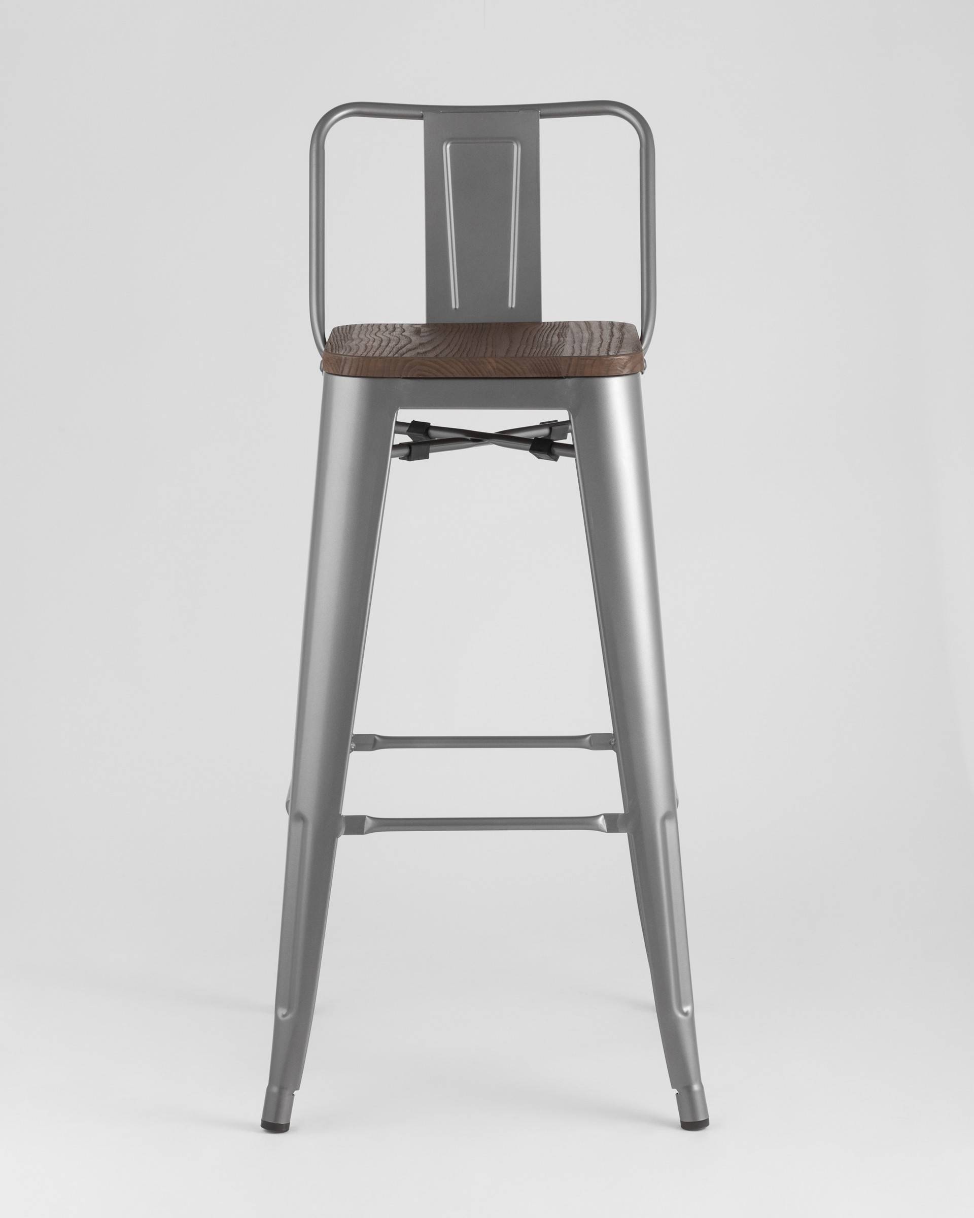 Стул барный TOLIX WOOD со спинкой серебристый матовый