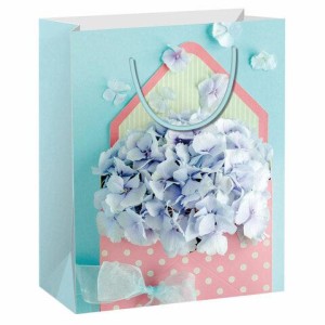 Пакет подарочный (1 штука) 11x6x15 см, ЗОЛОТАЯ СКАЗКА "Summer Flowers", глиттер, голубой, 608246