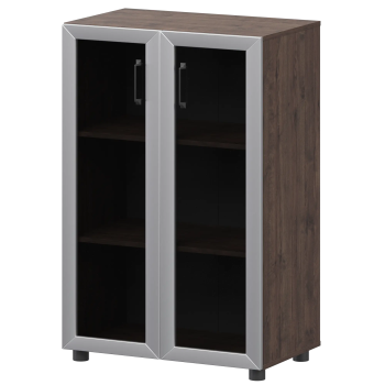 Стеллаж средний закрытый с стеклянными фасадами в алюминиевой раме Приоритет К-933,К-945,КФ-945 Дуб апрель