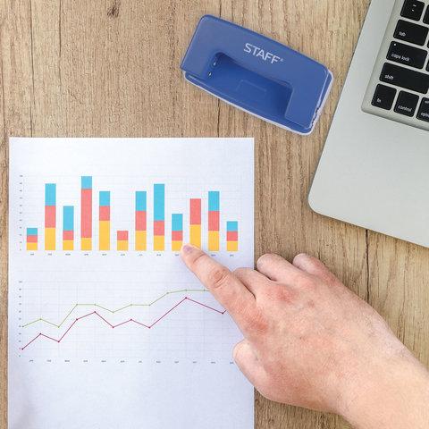 Дырокол металлический STAFF, до 10 листов, без линейки, синий, 224648