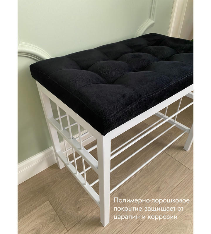 Банкетка Сканди-60-2-х полочная (черный/белый)