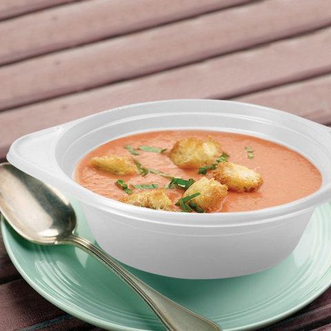 Одноразовые тарелки суповые, КОМПЛЕКТ 100 шт., пластик, 0,5 л, "БЮДЖЕТ", белые, ПС, холодное/горячее, LAIMA, 600944