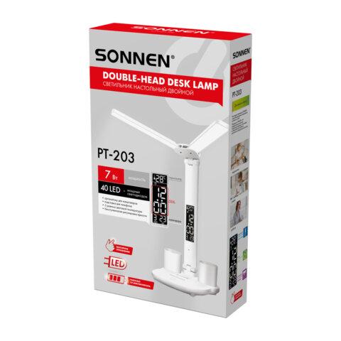 Настольная лампа-светильник беспроводная SONNEN PT-203, органайзер, дисплей, 7 в 1, LED 7 Вт, белый, 238497