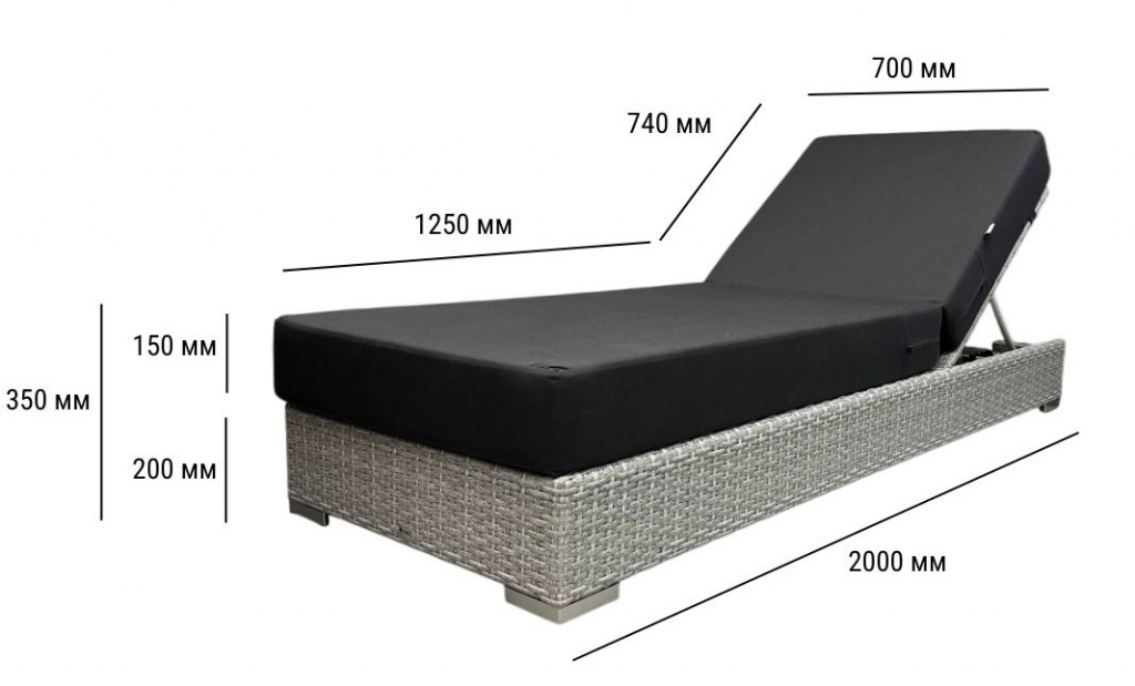 Шезлонг-лежак плетеный с матрасом Mantera белый люкс, серый
