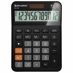 Калькулятор настольный BRAUBERG DC-118-BK (175х126 мм), 12 разрядов, двойное питание, черный, 272962