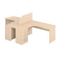 Стол угловой Веллингтон с тумбой и экраном, молочный дуб