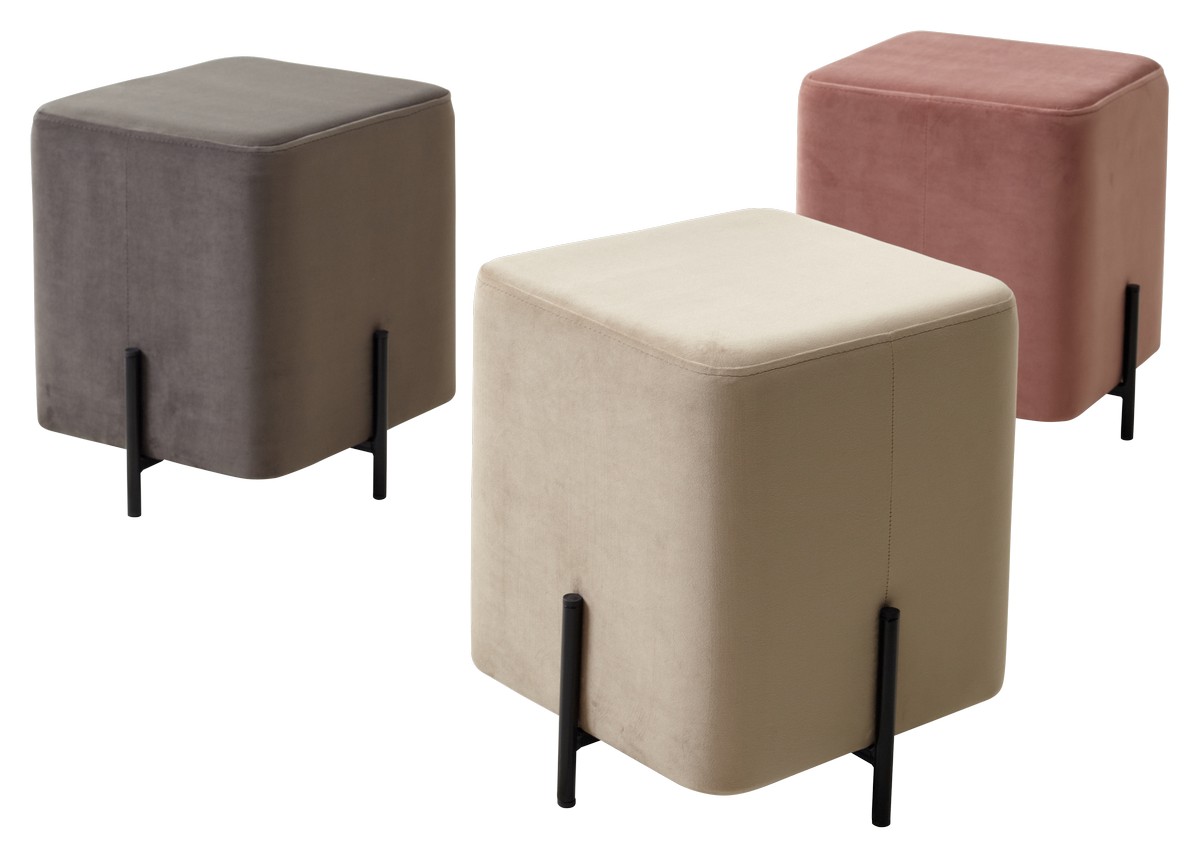 Пуф для гостиной ФЕЛИКС квадратный розовый #15, велюр / черный каркас