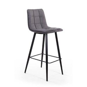 Стул барный Уно, бархат серый 27 / чёрный конус