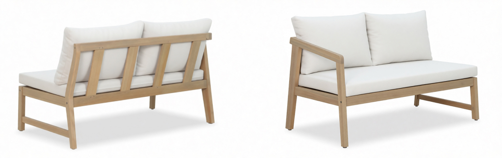 Модуль деревянный двухместный с подушками Nara песочный, бежевый