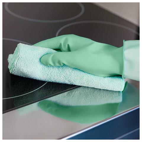 Перчатки VILEDA многоцелевые латексные, МНОГОРАЗОВЫЕ, х/б напыление, ПРОЧНЫЕ, M (средний), зеленый, 174363