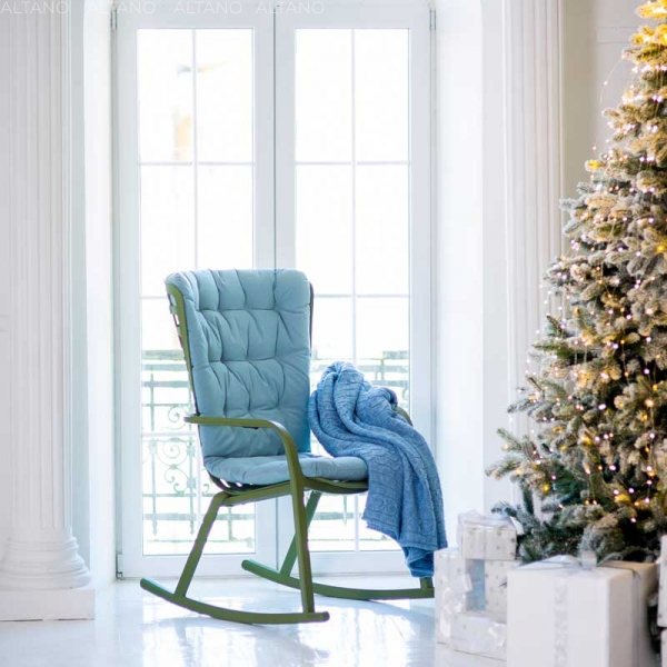 Кресло-качалка пластиковое с подушкой Folio агава, голубой