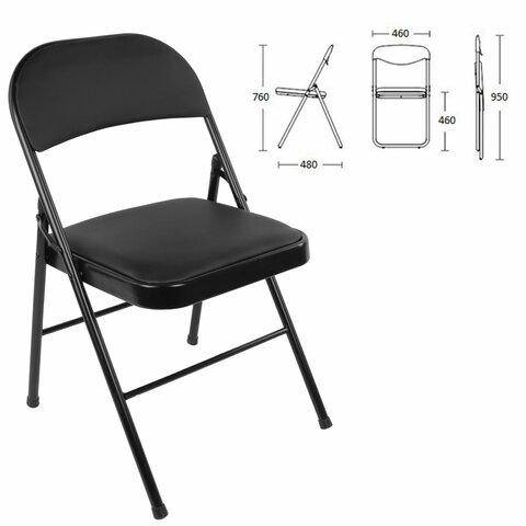 Стул складной BRABIX "Golf Plus CF-003 КОМФОРТ", черный каркас, кожзам черный, В КОРОБЕ, 533026