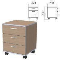 Тумба подкатная "Бюджет", 398х406х521 мм, 3 ящика, орех онтарио, 402952-160