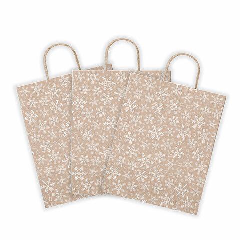 Крафт пакет бумажный Снежинка 22х12х25см с кручеными ручками, плотность 80 гр/м2, 115, 115465