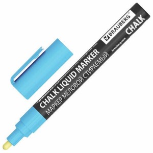 Маркер меловой CHALK LIQUID MARKER, СИНИЙ, 3 мм, стираемый, BRAUBERG "CHALK", 152592