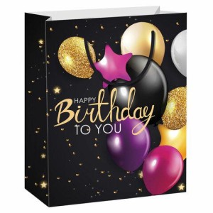 Пакет подарочный (1 штука) 33x13x45 см, ЗОЛОТАЯ СКАЗКА "Happy Birthday", фольга, черный, 608240