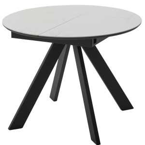 Стол БОНЖУР 100 цвет БЕЛЫЙ МРАМОР, керамика / ЧЕРНЫЙ каркас
