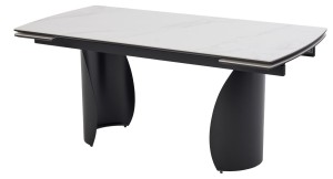 Стол ОЛЬХОН 180 БЕЛЫЙ МРАМОР МАТОВЫЙ , керамика / Черный каркас,