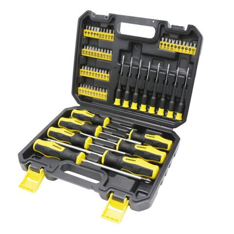 Набор отверток и бит, 65 предметов, двухкомпонентные рукоятки, пластиковый кейс, ГРАНДМАСТЕР, 671334