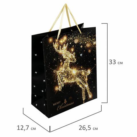 Пакет подарочный новогодний 26,5x12,7x33 см ЗОЛОТАЯ СКАЗКА "Midnight Deer", фольга, 608231