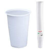 Одноразовые стаканы 200 мл, КОМПЛЕКТ 100 шт., пластиковые, "БЮДЖЕТ", белые, ПП, холодное/горячее, LAIMA, 600934