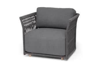 "Лугано" кресло плетеное из роупа, каркас алюминий темно-серый (RAL7024) муар, роуп темно-серый круглый, ткань темно-серая YB25-0027цвет Темно-серый