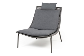 "Авиньон" кресло плетеное из роупа, каркас алюминий серый (RAL7022) муар, роуп серый круглый, ткань темно-серая 027цвет Серый