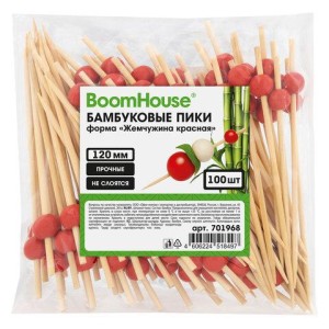 Шпажки-пики для канапе бамбуковые форма "Жемчужина красная" 12 см, 100 шт, BOOMHOUSE, 701968