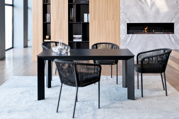 "Венето" обеденная группа на 4 персоны со стульями "Марсель", каркас темно-серый, роуп темно-серыйцвет Темно-серый