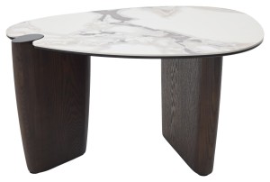 Стол кофейный ДЭГ (DAG) цвет FENDI WHITE керамика на стекле/массив/ МДФ, дубовый шпон ®DISAUR