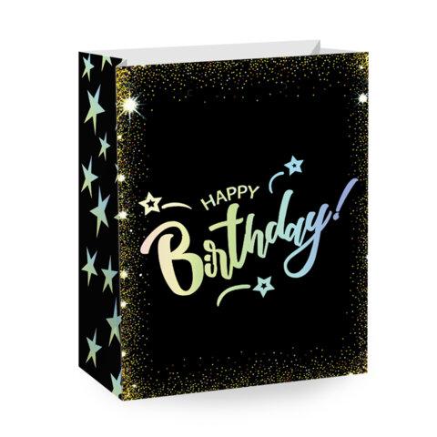 Пакет подарочный (1 штука) 18х10х23 см (M), "Happy Birthday", ассорти, глиттер, фольга, ЗОЛОТАЯ СКАЗКА, 700806