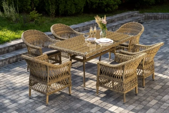 "Амароне" обеденная группа из искусственного ротанга на 6 персон, цвет соломенныйцвет соломенный