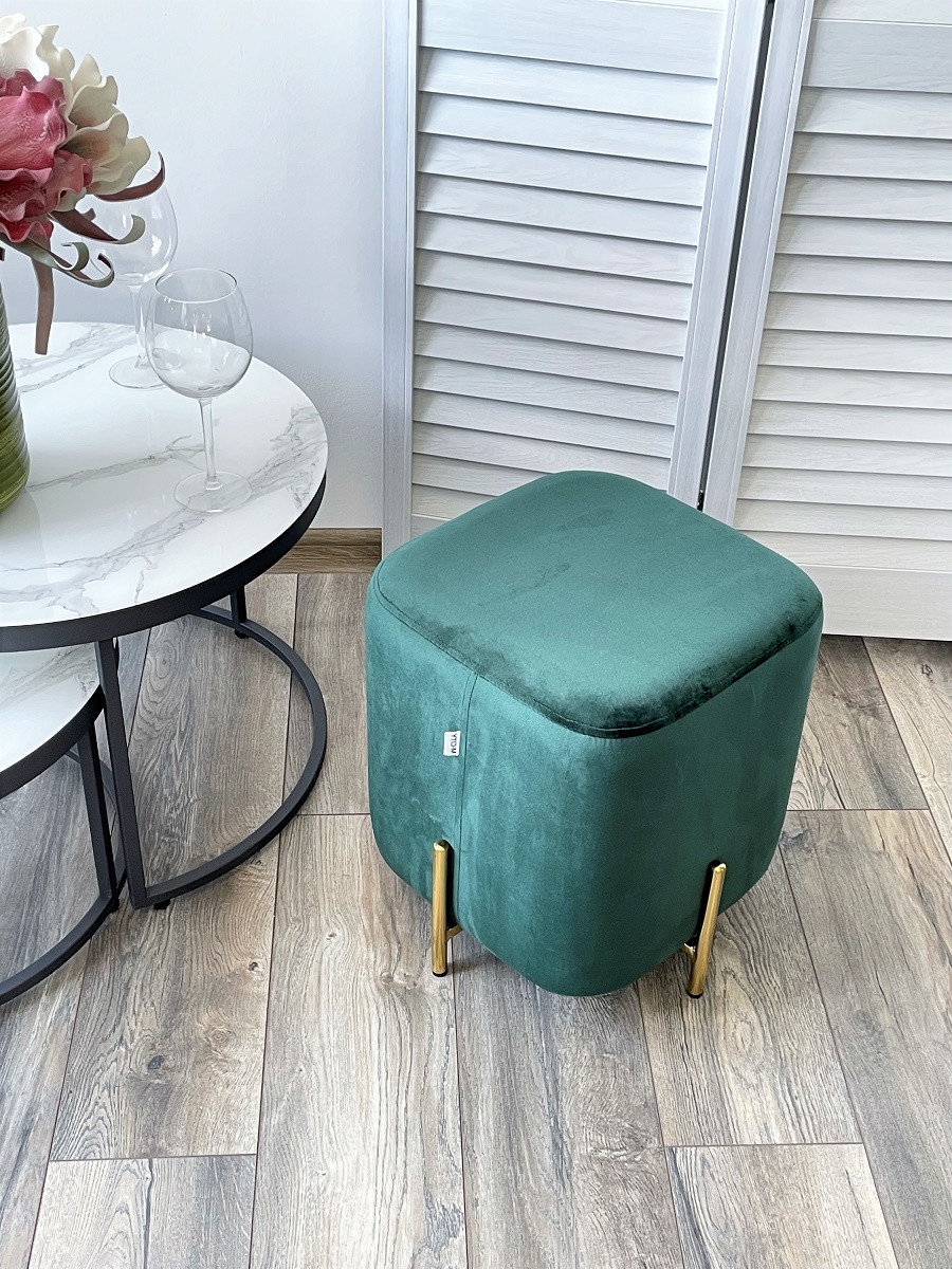 Пуф для гостиной АРЕС (ARES) цвет BLUVEL-78 зеленый / золотой