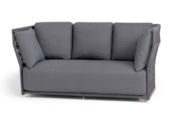 "Лугано" диван 3-местный плетеный из роупа, каркас алюминий темно-серый (RAL7024) муар, роуп темно-серый круглый, ткань темно-серая YB25-0027цвет Темно-серый