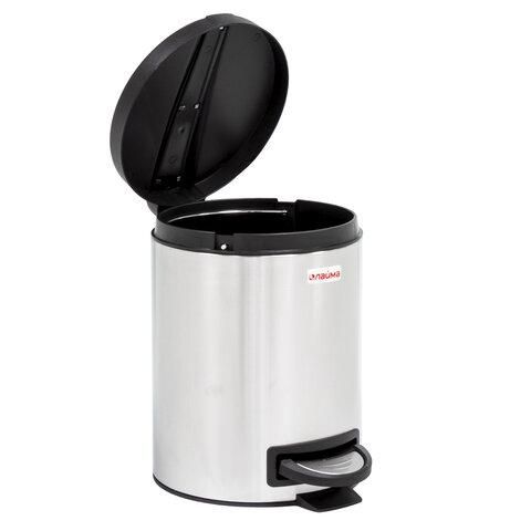 Ведро-контейнер для мусора (урна) с педалью ЛАЙМА "Modern", 5 л, матовое, нержавеющая, 606301