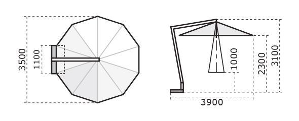 Зонт профессиональный Ø3.5 м Napoli Braccio антрацит, слоновая кость