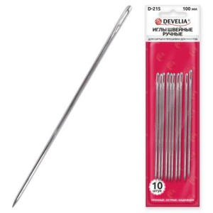 Иглы для шитья и прошивки документов D-215 ручные (цыганские), длина 100 мм, 10 штук, DEVELIA, 700396
