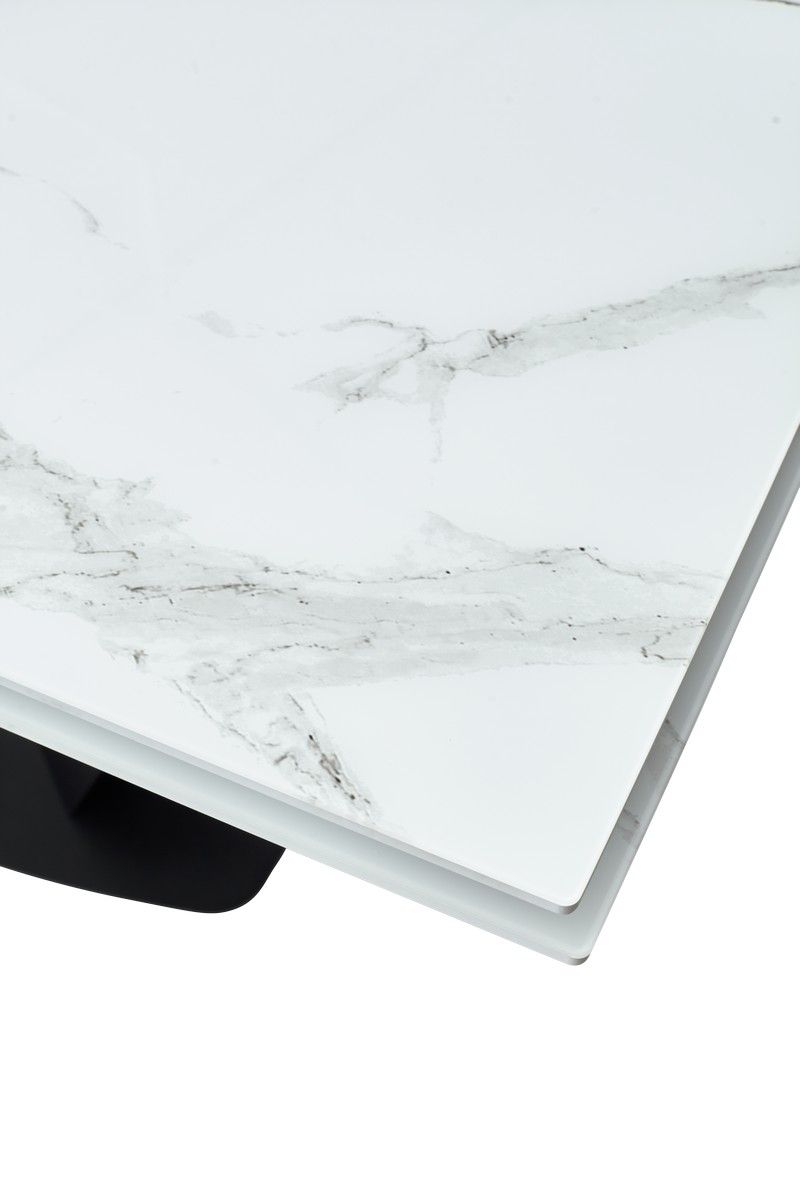 Стол Ниагара 160 БЕЛЫЙ МРАМОР, стекло / ЧЕРНЫЙ,