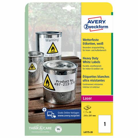 Этикетка самоклеящаяся ВСЕПОГОДНАЯ 210x297 мм, 1 этикетка, полиэстер, белая, 20 листов, Avery Zweckform, L4775-20 цена 4 935 ₽ Этикетка самоклеящаяся ВСЕПОГОДНАЯ 210x297 мм, 1 этикетка, полиэстер, белая, 20 листов, Avery Zweckform, L4775-20