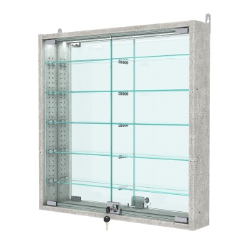 Витрина настенная с регулировочными полками №1-8АУ-РЕГ с зеркалом и с подсветкой, Метрополитан Грей