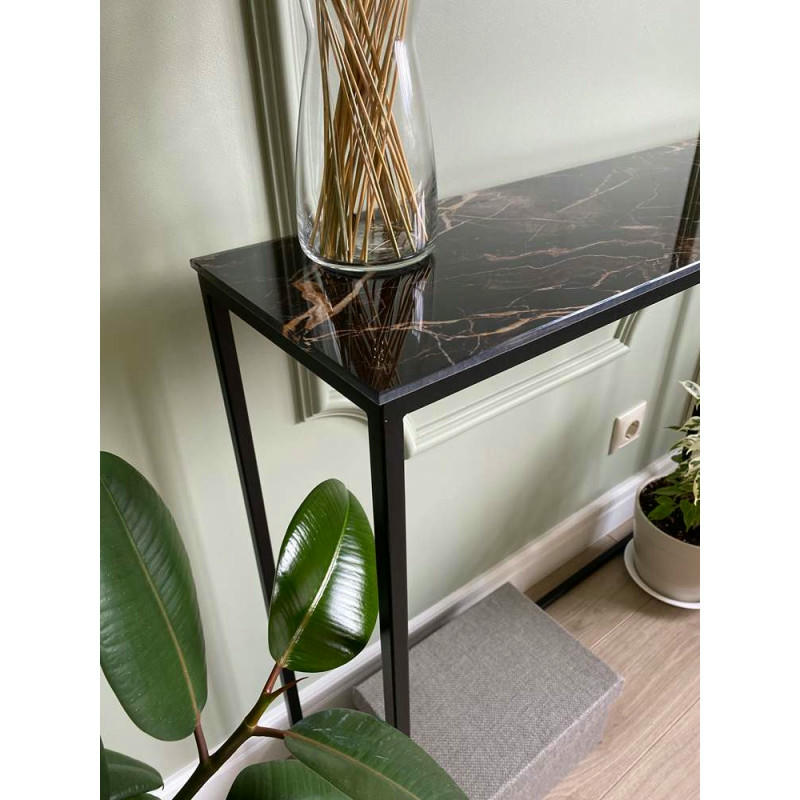 Журнальный столик стекло под мрамор бурый/каркас черный