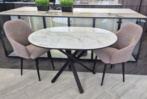 Стол СТЮАРТ D90 цвет БЕЛЫЙ МРАМОР С ПРОЖИЛКАМИ ЛАТТЕ, керамика / Черный каркас