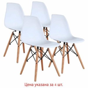 Стулья BRABIX "Eames CF-010", КОМПЛЕКТ 4 шт., пластик белый, опоры дерево/металл, 532630