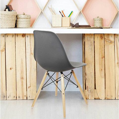 Стулья BRABIX "Eames CF-010", КОМПЛЕКТ 4 шт., пластик серый, опоры дерево/металл, 532632