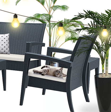 Кресло пластиковое плетеное с подушкой Miami Lounge Armchair антрацит