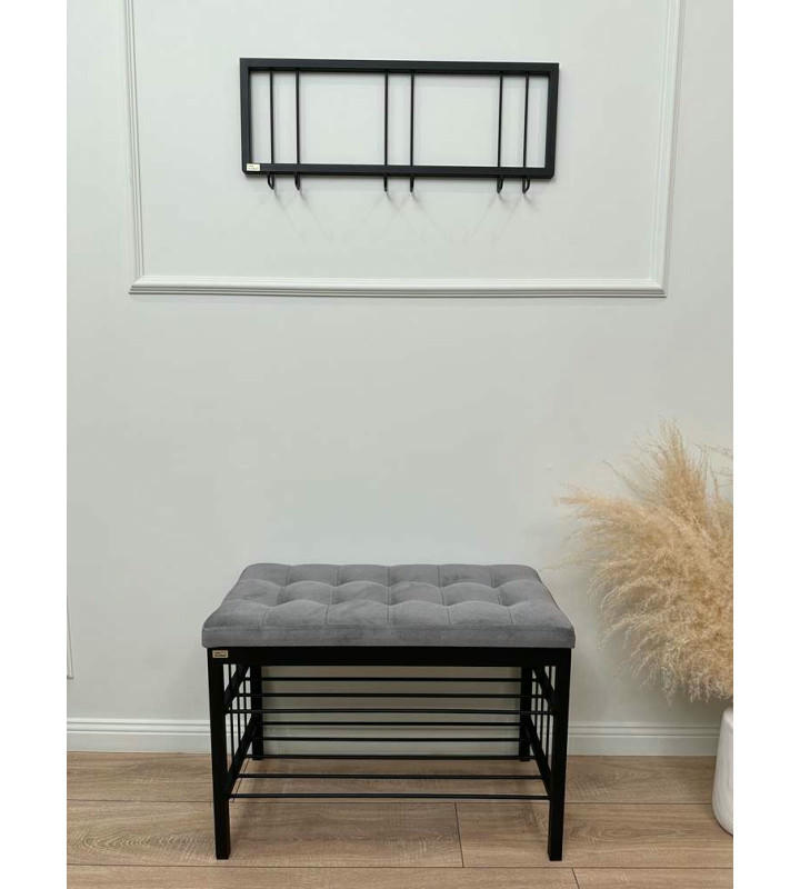 Вешалка настенная металлическая с крючками -73 (черный)