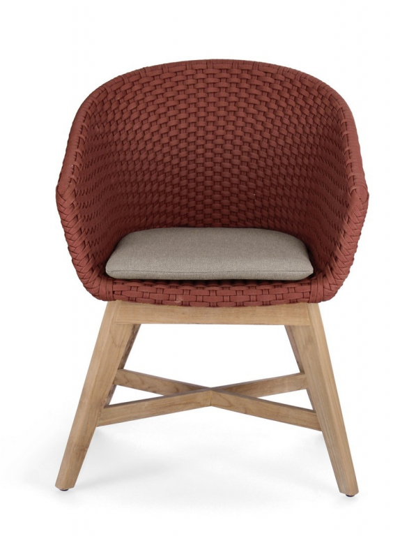 Кресло плетеное с подушкой Coachella натуральный, алый