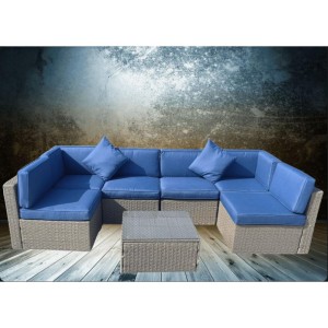 Плетеный модульный комплект YR822C Grey (подушка синяя)