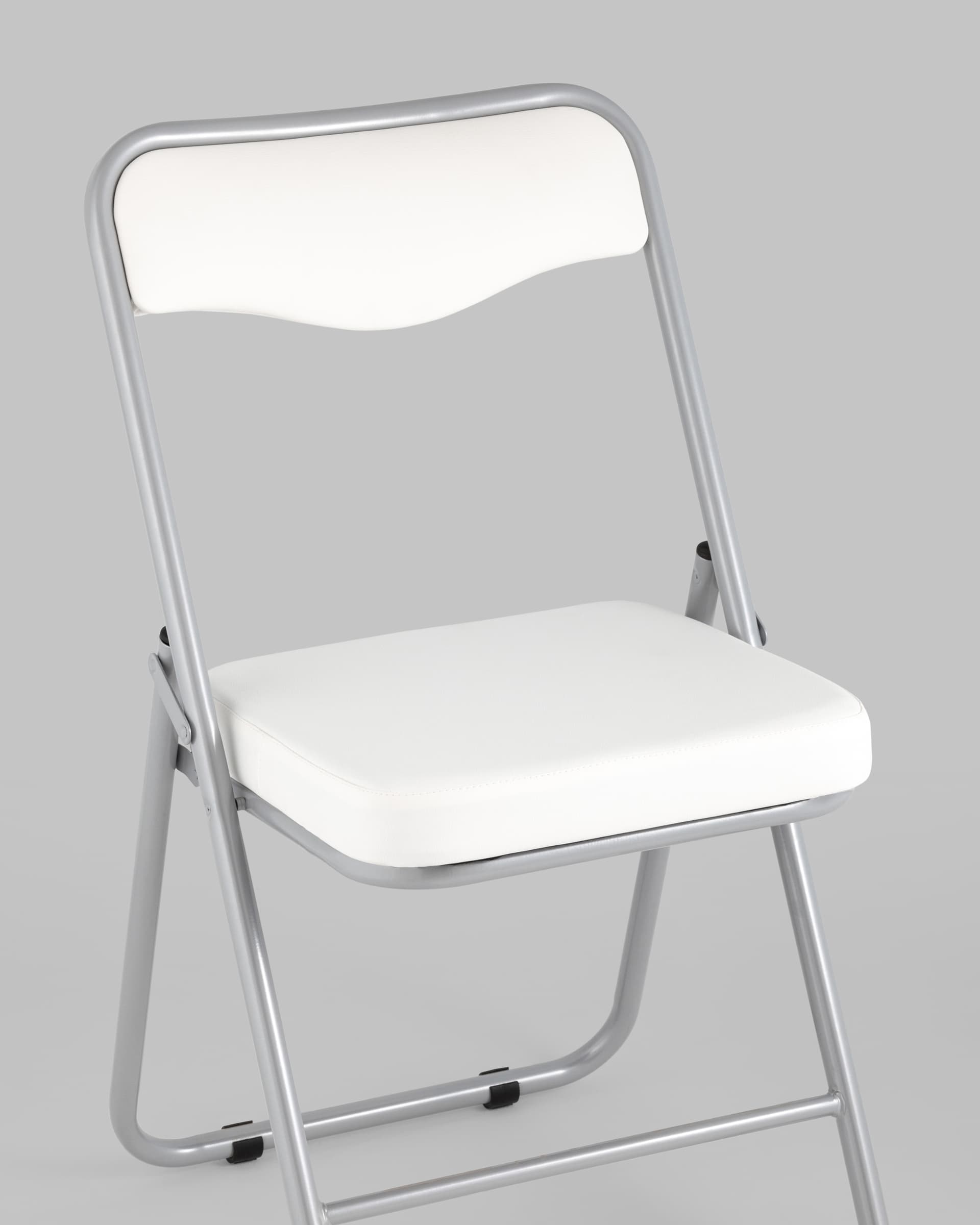 Складной стул Джонни экокожа белый каркас металлик